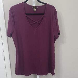 Coco and Shay Women Shirt 2XL Purple Crisscross V-Neck Top Short Sleeved